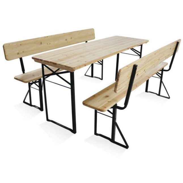 Beer Garden Table Set 169x69x75cm Natural With Black Frame|  571517. Minimum Pack of 2 order required