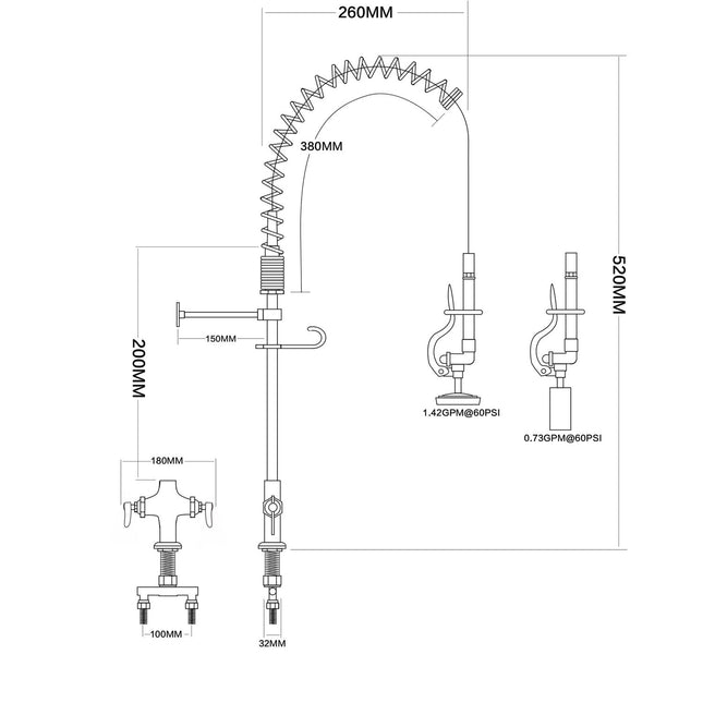 6 Inch Mini Dual Temperature Pre Rinse Faucet With Spray Valve Deck Mount Chrome Plated Brass | 5810 A