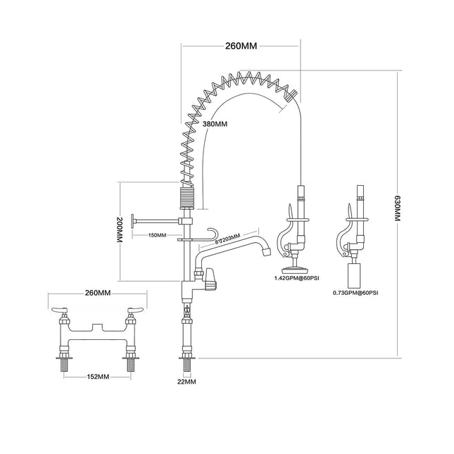 6 Inch Mini Dual Temperature Pre Rinse Faucet With Spray Valve And 8&Quot; Swing Faucet Deck Mount Chrome Plated Brass | 5809 A08