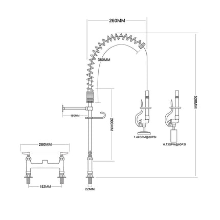 6 Inch Mini Dual Temperature Pre Rinse Faucet With Spray Valve Deck Mount Chrome Plated Brass | 5809 A