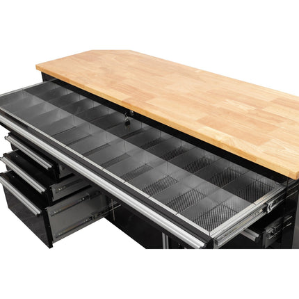 Heavy Duty Steel Rolling Tool Chest With Wooden Worktop 6 Drawers 1 Double Door Side Cabinet 1674x489x907mm Black | 602038 Ablack