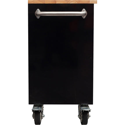 Heavy Duty Steel Rolling Tool Chest With Wooden Worktop 6 Drawers 1 Double Door Side Cabinet 1674x489x907mm Black | 602038 Ablack