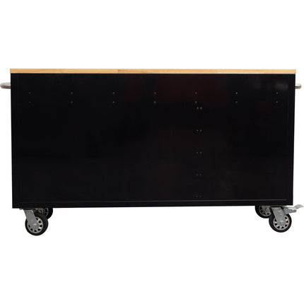 Heavy Duty Steel Rolling Tool Chest With Wooden Worktop 6 Drawers 1 Double Door Side Cabinet 1674x489x907mm Black | 602038 Ablack