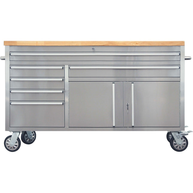 Professional Stainless Steel Rolling Tool Cabinet 2 Door 6 Drawers 1644x482x904mm |  602038 As