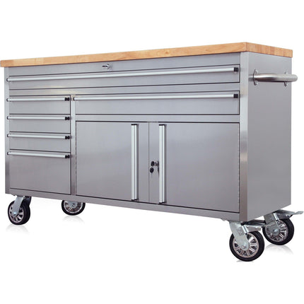 Professional Stainless Steel Rolling Tool Cabinet 2 Door 6 Drawers 1644x482x904mm |  602038 As