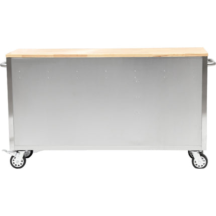 Heavy Duty Steel Rolling Tool Chest With Wooden Worktop 6 Drawers 1 Double Door Side Cabinet 1674x489x907mm Stainless Steel | 602038 Asilver