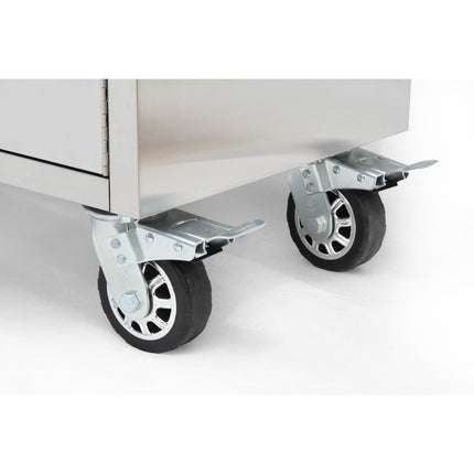 Heavy Duty Steel Rolling Tool Chest With Wooden Worktop 6 Drawers 1 Double Door Side Cabinet 1674x489x907mm Stainless Steel | 602038 Asilver