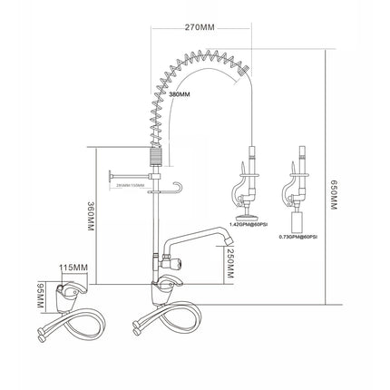 Mini Single Hole Deck Mount Dual Temperature High Pressure Pre Rinse Faucet With 8&Quot; Swing Nozzle Chrome Plated Brass | 6801 A08