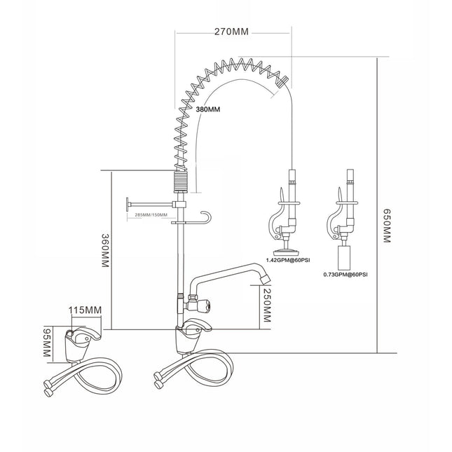 Mini Single Hole Deck Mount Dual Temperature High Pressure Pre Rinse Faucet With 8&Quot; Swing Nozzle Chrome Plated Brass | 6801 A08