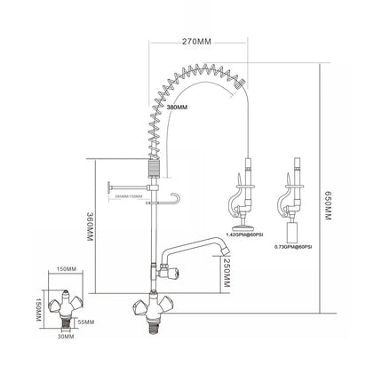 Single Hole Deck Mount Dual Temperature High Pressure Pre Rinse Faucet With 8&Quot; Swing Nozzle Chrome Plated Brass | 6802 A08