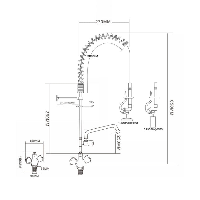 Single Hole Deck Mount Dual Temperature High Pressure Pre Rinse Faucet With 8&Quot; Swing Nozzle Chrome Plated Brass | 6802 A08
