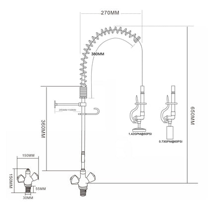 Single Hole Deck Mount Dual Temperature High Pressure Pre Rinse Faucet Chrome Plated Brass | 6802 A