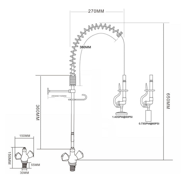 Single Hole Deck Mount Dual Temperature High Pressure Pre Rinse Faucet Chrome Plated Brass | 6802 A