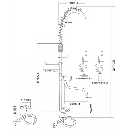 Single Hole Deck Mount Standard Pre Rinse Faucet With Lever Handle And 12&Quot; Swing Nozzle Chrome Plated Brass | 6901 A12