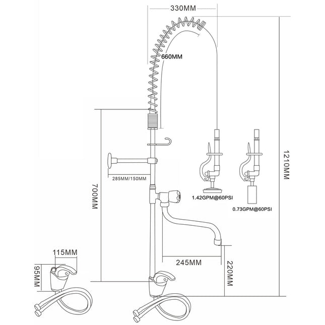 Single Hole Deck Mount Standard Pre Rinse Faucet With Lever Handle And 12&Quot; Swing Nozzle Chrome Plated Brass | 6901 A12