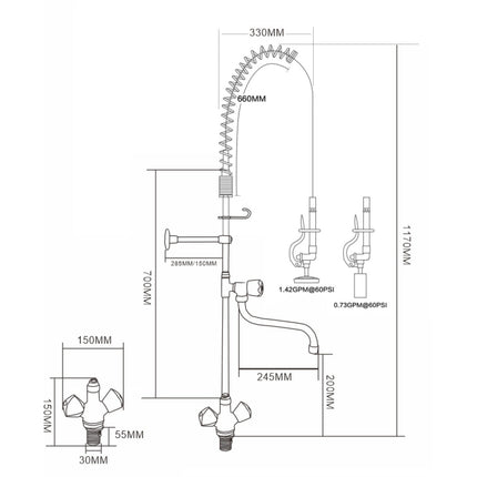 Standard Pre Rinser With Compression Cartridge And Rotary Handle &Amp; 12&Quot; Swing Nozzle Chrome Plated Brass | 6902 A12