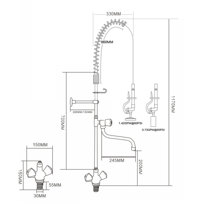 Standard Pre Rinser With Compression Cartridge And Rotary Handle &Amp; 12&Quot; Swing Nozzle Chrome Plated Brass | 6902 A12