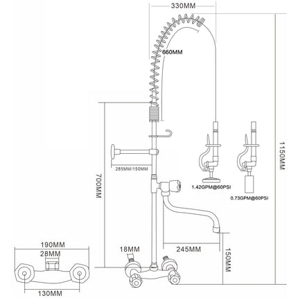 Standard Wall Mounted Pre Rinser With Compression Cartridge And Rotary Handle &Amp; 12&Quot; Swing Nozzle Chrome Plated Brass | 6903 A12