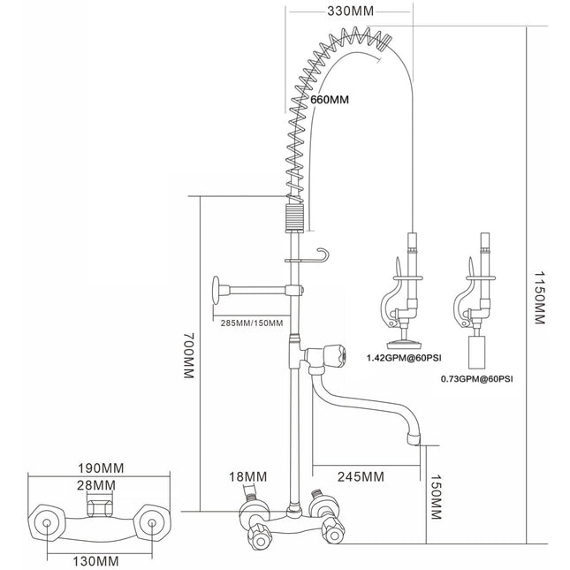 Standard Wall Mounted Pre Rinser With Compression Cartridge And Rotary Handle &Amp; 12&Quot; Swing Nozzle Chrome Plated Brass | 6903 A12