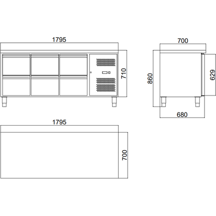 Commercial Refrigerated Counter 6 Drawers Depth 700mm |  6 Drg31 V