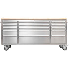 Heavy Duty Steel Rolling Tool Chest With Wooden Worktop 15 Drawers 1978x485x908mm Stainless Steel | 722038 Asilver
