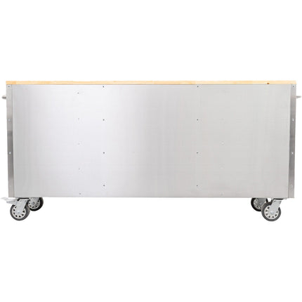 Heavy Duty Steel Rolling Tool Chest With Wooden Worktop 15 Drawers 1978x485x908mm Stainless Steel | 722038 Asilver