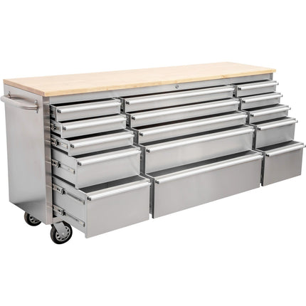 Professional Stainless Steel Rolling Tool Cabinet 15 Drawers 1826x486x905mm |  722038 As