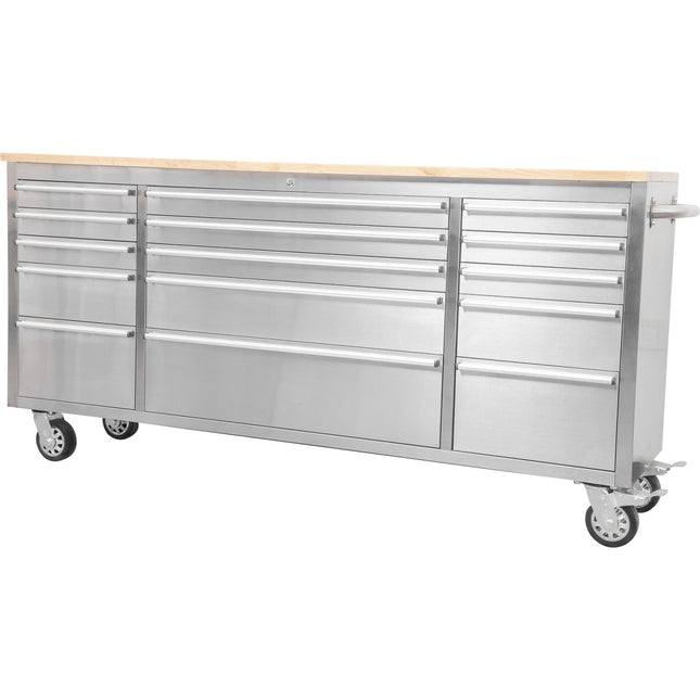Professional Stainless Steel Rolling Tool Cabinet 15 Drawers 1826x486x905mm |  722038 As