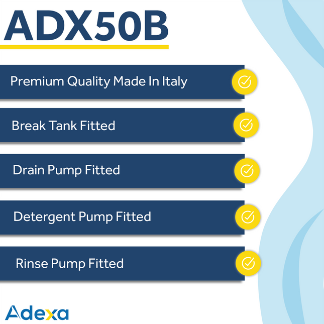 Commercial Dishwasher Premium 500mm Basket 20 Baskets/Hour Break Tank Drain Pump Detergent Dosing Pump |  Adx50 B