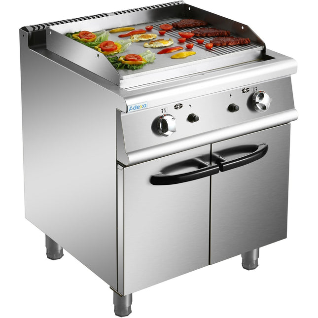Professional Gas Griddle With Cabinet Base 9.2k W Smooth/Ribbed 700mm Depth |  Adx706