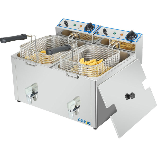 Commercial Electric Deep Fryer Countertop Double Tank 2x8 Litres 530x450x360mm |  Afr004