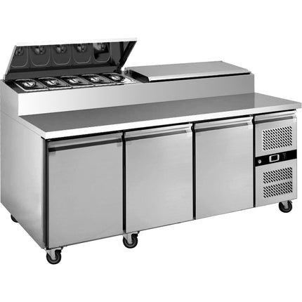 Commercial Saladette Counter Refrigerator 3 Door With Prep Top 417 L Stainless Steel 1795x700x1085mm | Blueinox26
