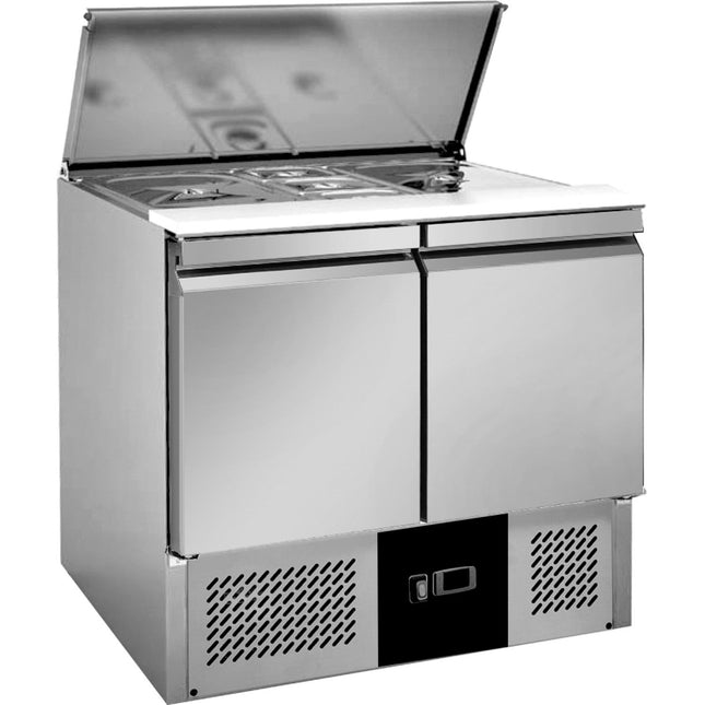 Commercial Saladette Counter Refrigerator 2 Door With Prep Top 240 L Stainless Steel 900x700x850mm | Blueinox28