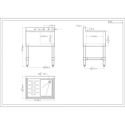 Commercial Sink Stainless Steel 1 Bowl Left Side Drain Board | Bs1 T24 L