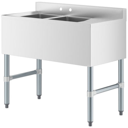 Commercial Sink Stainless Steel 2 Bowl Right Side Drain Board |  Bs2 T36 R