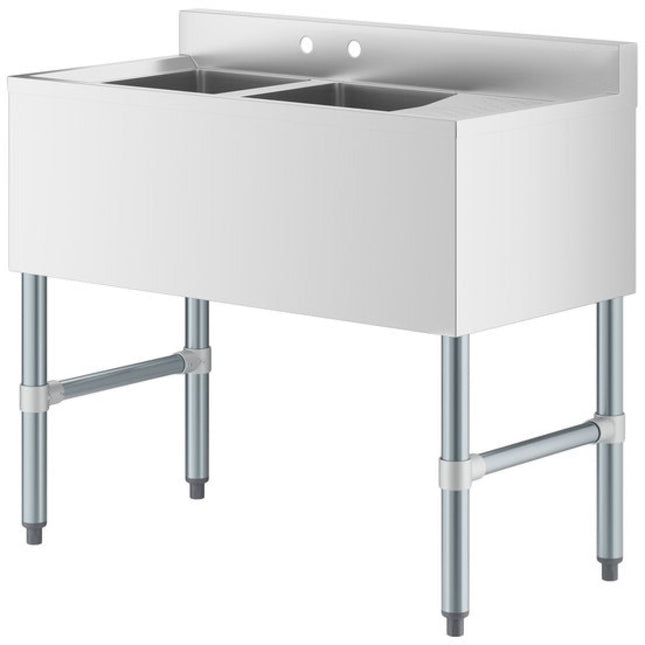 Commercial Sink Stainless Steel 2 Bowl Right Side Drain Board |  Bs2 T36 R