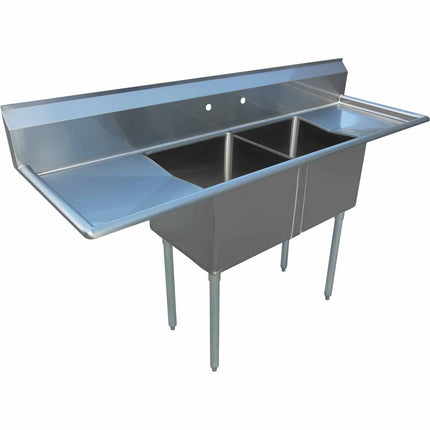 Commercial Pot Wash Sink Stainless Steel 2 Bowl Splashback 1830x600x1110mm Round Legs |  C2 T18181218 Lr