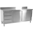 Commercial Worktop Floor Cupboard 3 Drawers Left 2 Sliding Doors Stainless Steel 1600x600x850mm Upstand |  Vtc166 L3 B