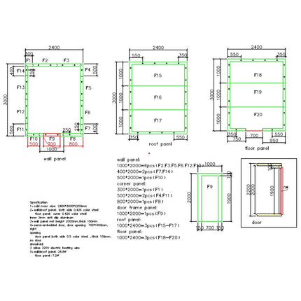 Cold Room Panels 2400x3000x2200mm | Cfrpanel243022