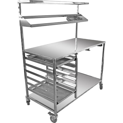 Mobile Prep Table With Gn1/1 Rails &Amp; Top Shelf &Amp; Condiment Rail &Amp; Castors Stainless Steel |  Cptabc