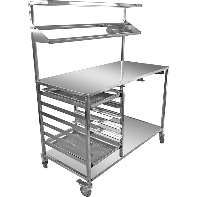 Mobile Prep Table With Gn1/1 Rails &Amp; Top Shelf &Amp; Condiment Rail &Amp; Castors Stainless Steel |  Cptabc