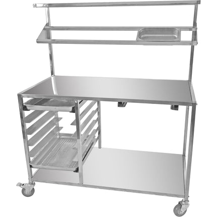 Mobile Prep Table With Gn1/1 Rails &Amp; Top Shelf &Amp; Condiment Rail &Amp; Castors Stainless Steel |  Cptabc