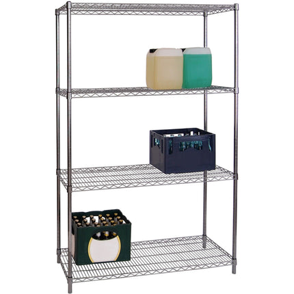 Commercial Shelving Unit 4 Tier 1000kg Width 1500mm Depth 600mm Chrome Wire |  Amj368