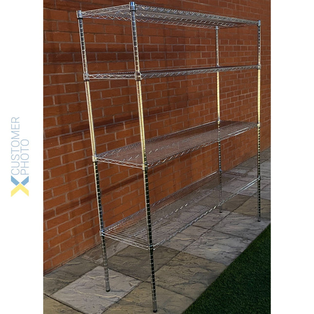 Commercial Shelving Unit 4 Tier 1000kg Width 1500mm Depth 450mm Chrome Wire |  Cr15045180 A4