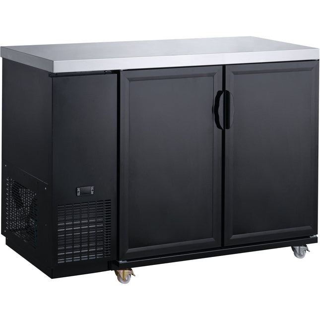 Black Counter Height Narrow Solid Door Back Bar Refrigerator With Led Lighting And Stainless Steel Top 462 Litres Black |  Dbb60 M2