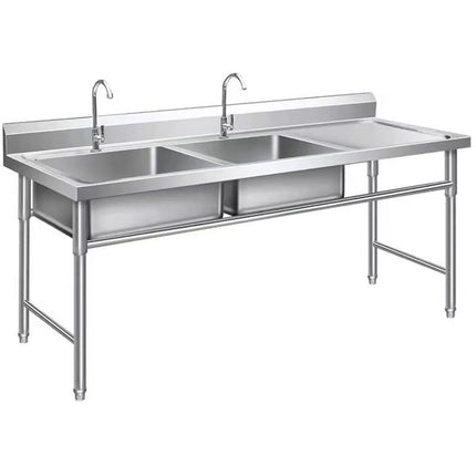Commercial Double Sink Stainless Steel 1400x600x900mm 2 Bowl Left Splashback |  Dbs14060 Left