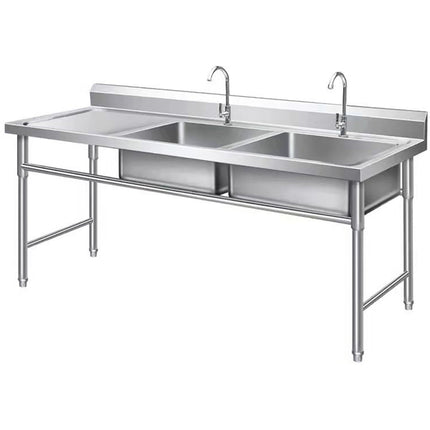 Commercial Double Sink Stainless Steel 1400x600x900mm 2 Bowl Right Splashback |  Dbs14060 Right