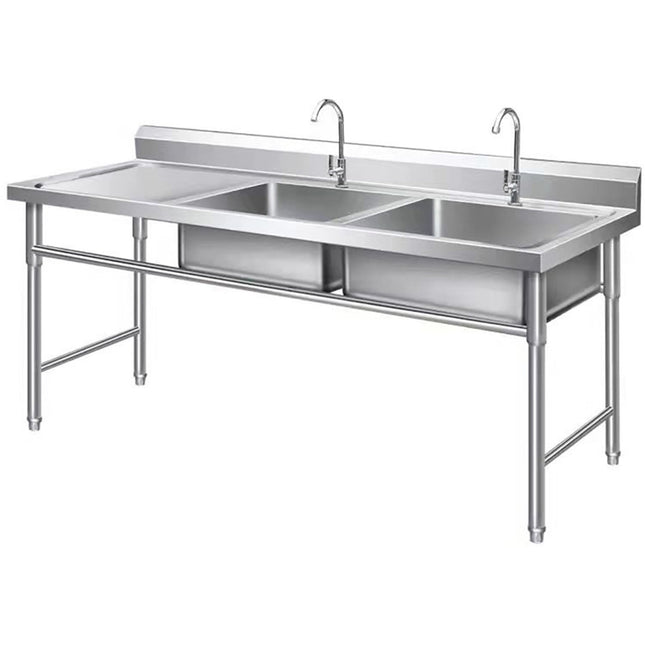Commercial Double Sink Stainless Steel 1400x600x900mm 2 Bowl Right Splashback |  Dbs14060 Right
