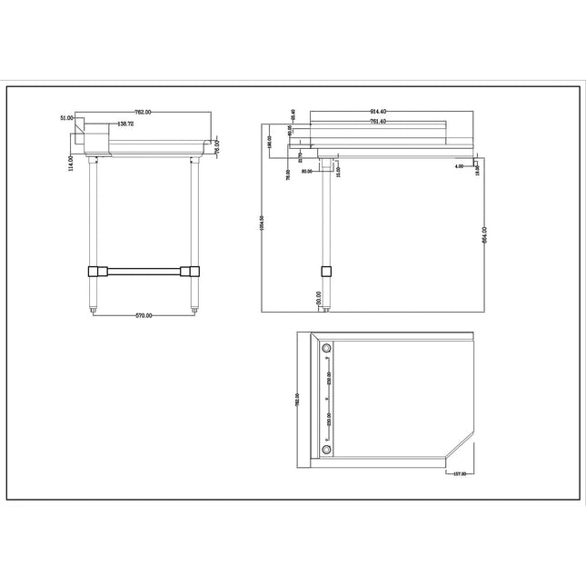 Commercial Stainless Steel Pass Through Dishwasher Table Left 914mm Width |  Dcot3036 Left