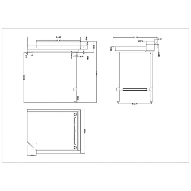 Commercial Stainless Steel Pass Through Dishwasher Table Right 914mm Width |  Dcot3036 Right